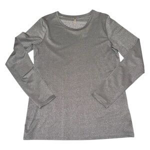 Banana Republic Metallic Silver Long Sleeve Stretch Knit Top Medium Shimmer Top